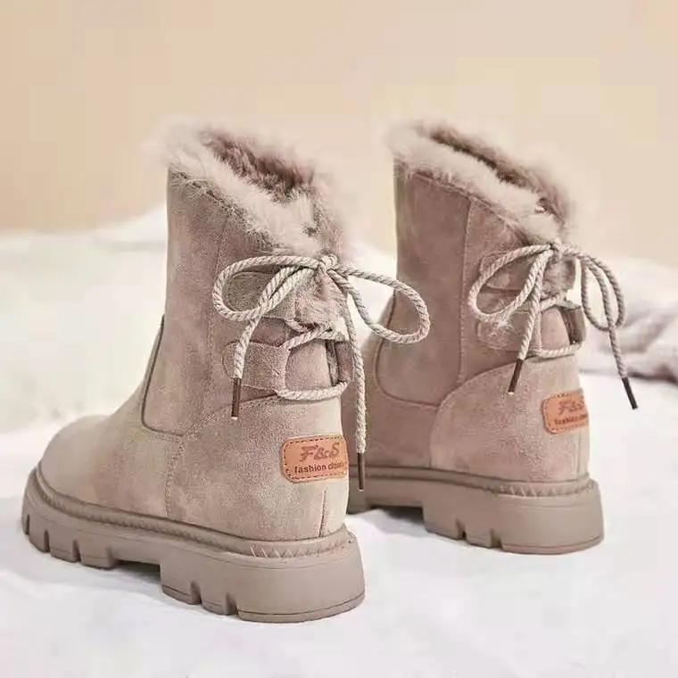 

Snow boots female high help thick bottom non-slip winter shoes femaleflat bottom wild plus velvet cotton shoes soft bo M1-57