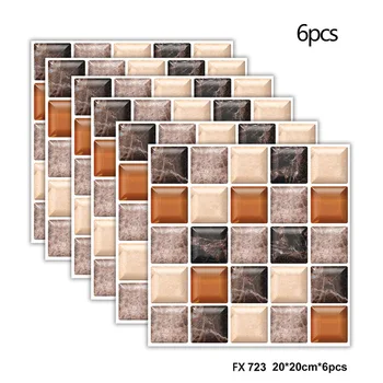 

6pcs Mosaic Self-adhesive Bathroom Kitchen Wall Stair Floor Tile Sticker 20*20cm Colorful Wall stickers