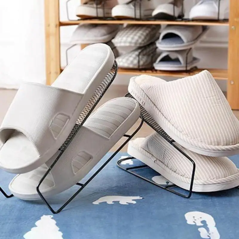 

Iron Double Shoe Rack Cabinet Stretcher Wardrobe Shoe Storage Organizer Shelves Stand for Footwear Home Storage Supplies A10