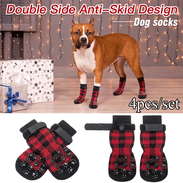 4pcs Christmas Cute Plaid Warm Puppy Dog Socks Pet Knits Socks Anti Slip Socks Puppy Dog Shoes Small Medium Dogs Pet Product 3