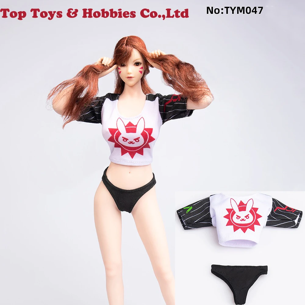 

TYM047 TYM046 1/6 Female Figure Accessory DVA Rabbit Cute Suit Printed T-shirt & Briefs Clothes Model for 12inches femal body
