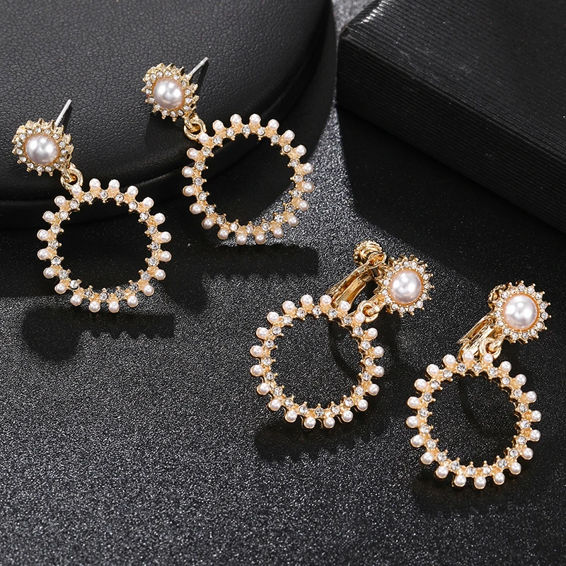2020 New Trendy Round Imitation Pearls Ear Clips for Women Fashion Charm Statement Wedding Jewelry Non Pierced Clip on Earrings | Украшения