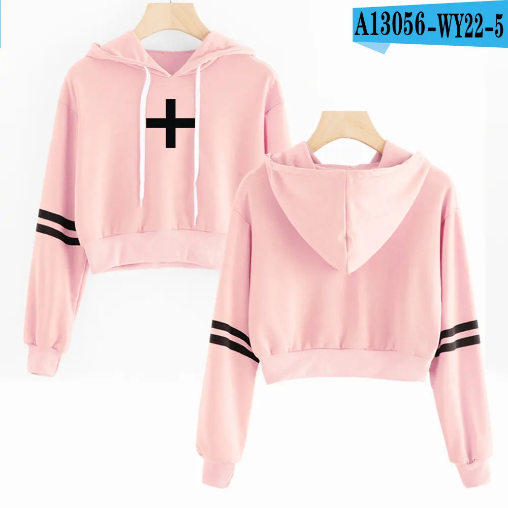 TXT Tomorrow X Together/модные укороченные толстовки с длинными рукавами и принтом для женщин; пуловер с капюшоном; укороченный топ; Лидер продаж; уличная одежда - Цвет: Pink