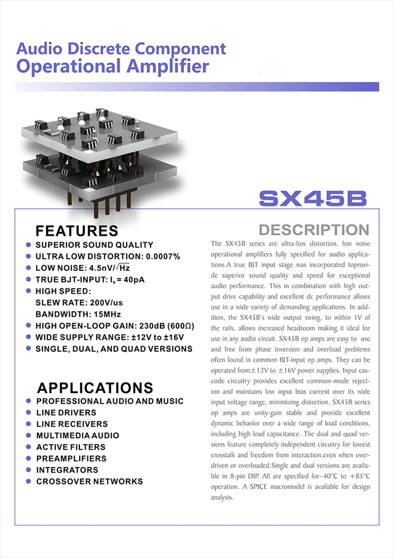 SX45B аудио дискретный компонентный операционный усилитель Hi-Fi зритель Предварительный усилитель двойной ОП АМП чип замена NE5532 T0989