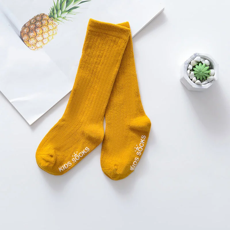 yellow Теплые зимние кружевные Хлопковые гольфы для малышей рождественские нескользящие носки для малышей домашние тапочки гетры для мальчиков и девочек, длинные носки - Цвет: yellow