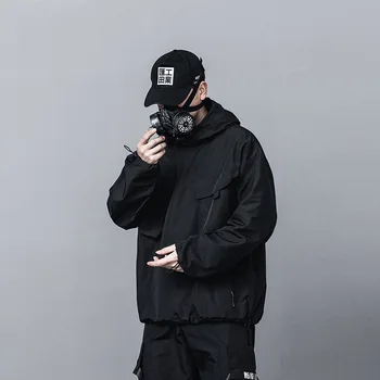 

Spring 2020 new multi-pocket hooded Hoodies Sweatshirts male tide loose hip-hop dark functional wind pullover coat