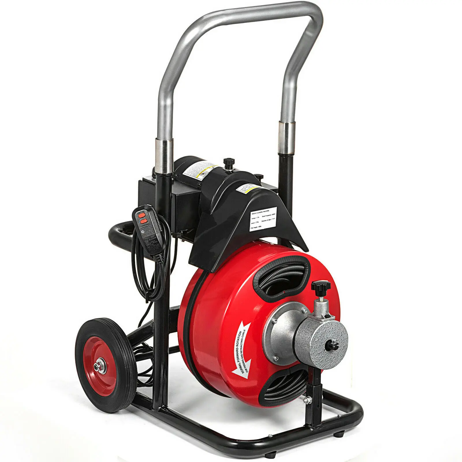 

Commercial 100' x 3/8" Drain Cleaner 390W Drain Auger Snaker Cleaner w/ 5 Cutter