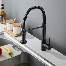 Deck Mounted Pull down Flexible Kitchen Faucets Mixer Tap Black Hot Cold Kitchen Faucet Spring Style with Spray Mixers Taps 2021