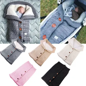 

2020 Newborn Baby Winter Warm Sleeping Bags Infant Button Knit Swaddle Wrap Swaddling Stroller Wrap Toddler Blanket Sleeping Bag