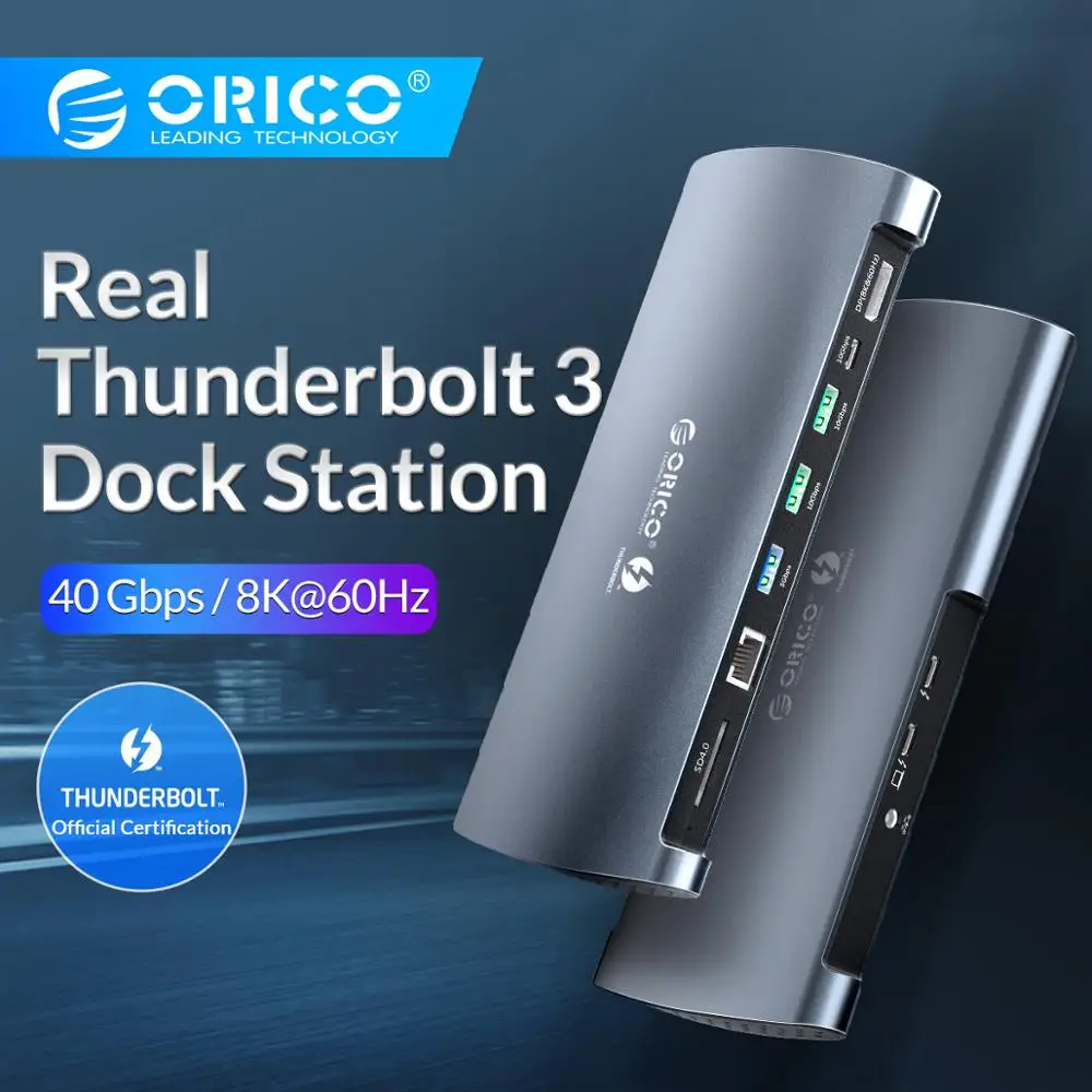 ORICO 40 Гбит/с настоящий Thunderbolt 3 док-концентратор USB Type C до 8 к DP HDMI USB3.0 RJ45 SD4.0 60 Вт зарядный адаптер для Macbook Pro huawei