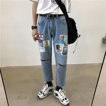 Мужские модные повседневные брюки с дырками Стрейчевые обтягивающие джинсы с карманами в стиле хип-хоп синие байкерские джинсовые брюки