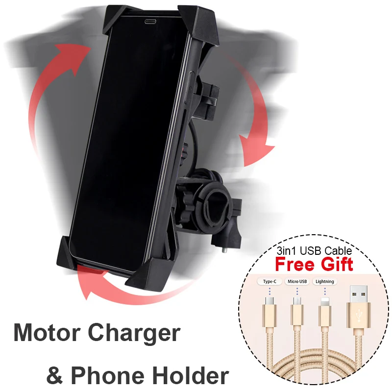 

USB Motorcycle Charger & Phone Holder Socket Handlebar/Mirror Holder Charger Waterproof proof Power Adapter for Android & IOS