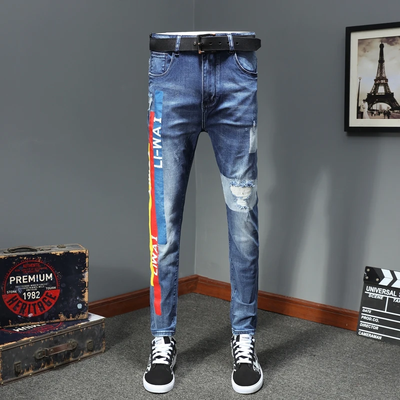 

Pantolon Erkek Jean 2020 Four Seasons Pants Mens Jean Homme Slim Skinny Jeans Men Side Stripe Jeans Hombre Calca Jeans Masculina
