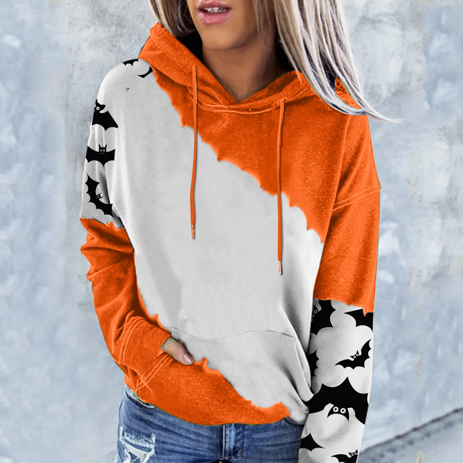 Women Hoodies Fashion Drawstring Patchwork Printed Pullover Tops 2021 Autumn Winter Casual Hooded Sweatshirts Streetwear 1