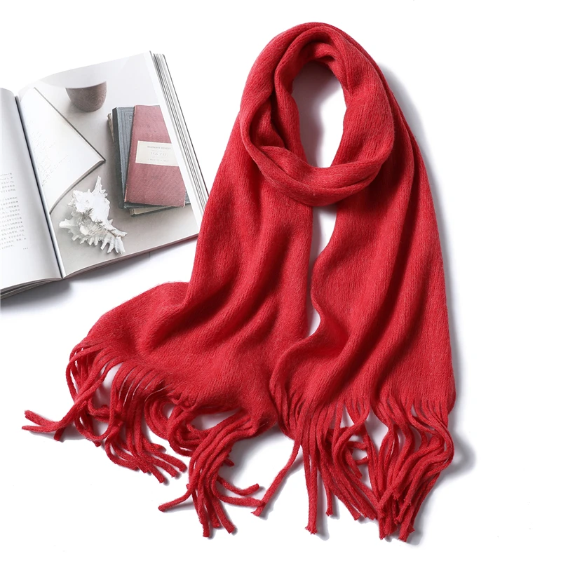 red Winter Scarf for Women Fashion Solid Cashmere Scarves Neck Warm Soft Long Size knitted Men's Scarfs Female Foulard Shawls - Цвет: red