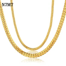 N7M7 gran oferta Acero inoxidable oro antiguo cadena serpiente plana collar hombres joyería 4/7mm gargantilla cadenas largas para mujeres XL570ST(China)
