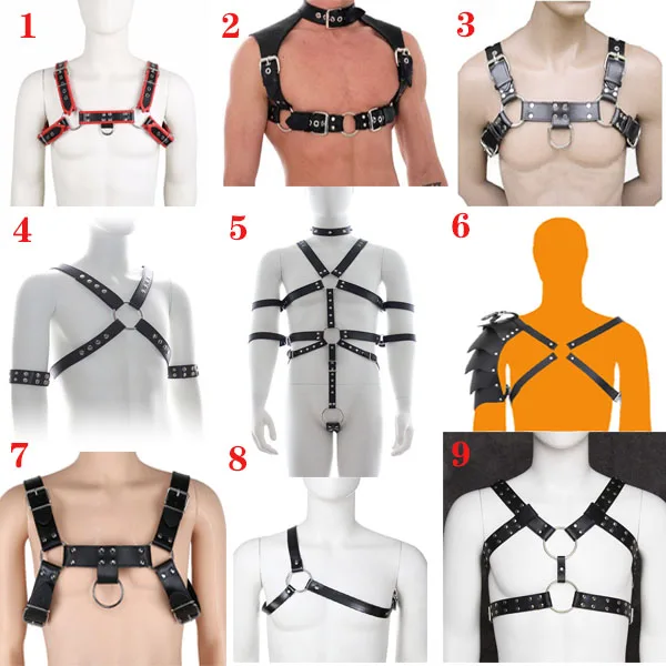 Men's Sexy Leather Underwear Fetish Bondage Body boobs Harness band Shoulder Straps Gothic Club Costume cosplay Adult Sex Toys |
