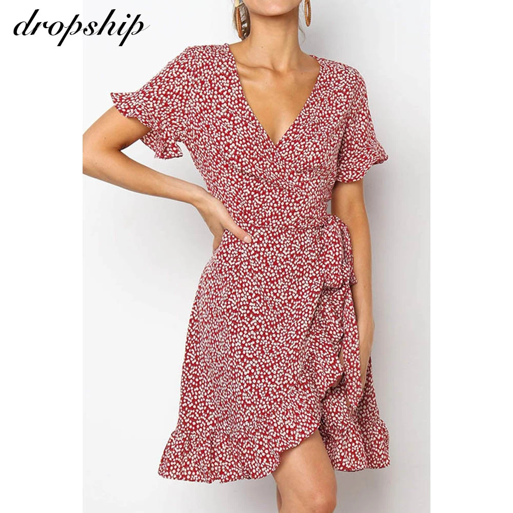 

Dropship Womens Summer Bodycon Mini Dress Party Beach Sexy V Neck Dresses Short Sleeve Vintage Vestidos Sundress Oversize