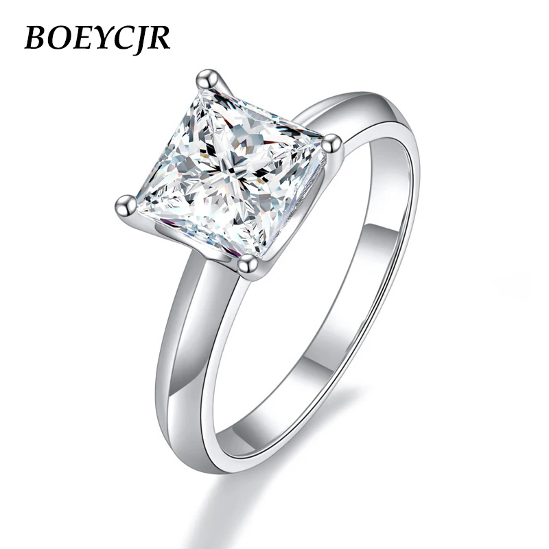 BOEYCJR 925 серебро 1.2ct F цвет Муассанит VVS Принцесса Cut обручальное свадебное кольцо с