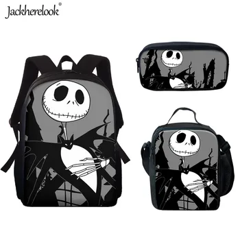 

Jackherelook Jack Skellington Pattern 3pcs School Bag Set Nightmare before Christmas Children School Backpack Rucksack Mochilas