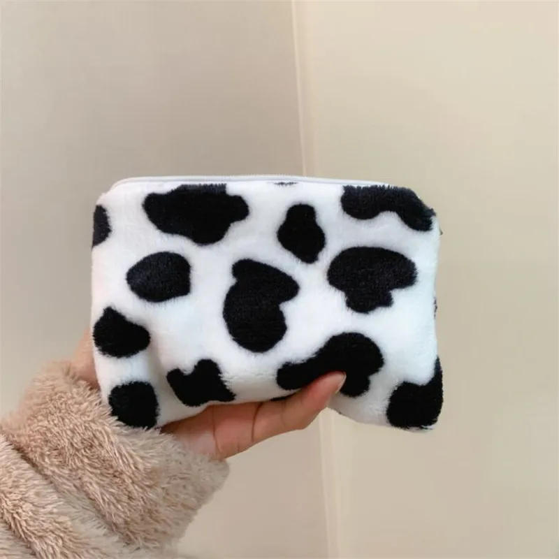 Cute Cow Print Plush Coin Purses Mini Coin Wallet Bag Card Holder ID Credit Holder Pocket Women Girls Purse coin purse,card wallet,coin wallet,plush coin purse,card holders