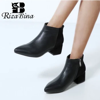 

RIZABINA Size 31-43 Women Ankle Boots Fashion Pointed Toe Square Toe Shoes Women Warm Fur Square Toe Simple Zipper Footwear