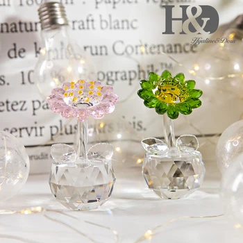 

H&D Crystal Sunflower Figurine Paperweight Home Decor Car Interior Display Ornaments Wedding Gifts Crystal Flower Suncatcher