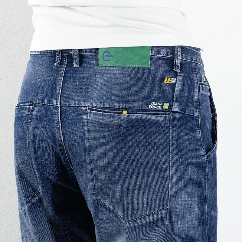 남성용 슬림 핏 카우보이 바지, 얇고 긴 청바지, 스트레이트 블루, 블랙, 보이즈 스트레치 데님 바지, 115cm 패션, 여름