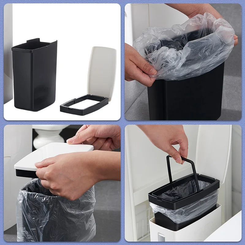 6L Narrow Plastic Trash Can Set with Toilet Brush Bathroom Waste Bin Dustbin Trash Cans Garbage Bucket Garbage Bag