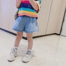 Cong Little Sister Summer New Style Crawler Children‘s Jeans Shorts Girls' Denim Shorts Korean-style Casual Pants