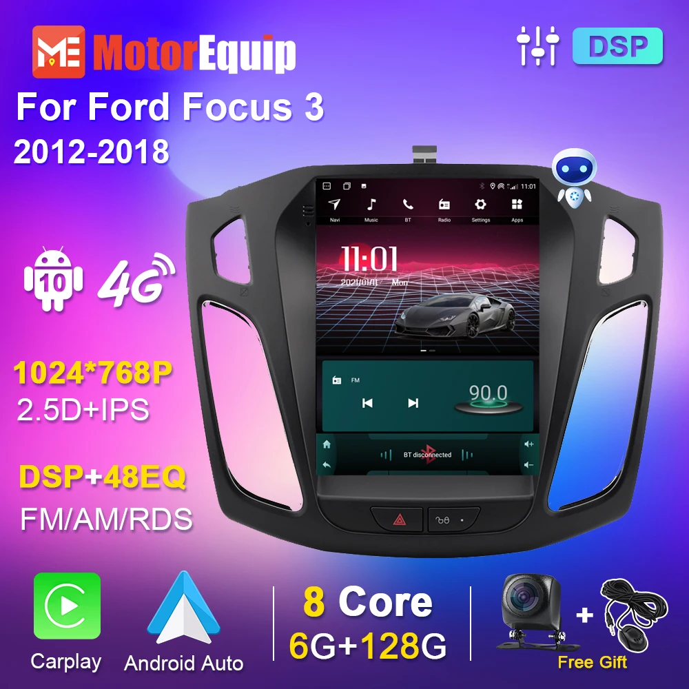 9.7 Inch Car Radio For Ford Focus 3 Mk 2011-2017 Android 10 Stereo Video Multimedia Player Tesla Style 6G 128G WiFi 2din no cd | Автомобили