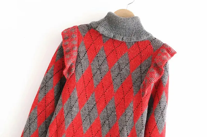 2019 new European and American style style laminated decorative diamond-shaped high-neck sweater winter dresses women 2019 2019 new European and American style style laminated decorative diamond-shaped high-neck sweater winter dresses women 2019