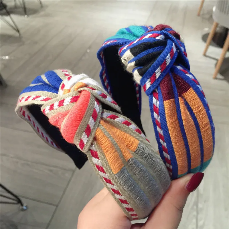 Colorful Embroidery Flower Hairbands For Women Korea Hair Accessories Knot Hair Band Crown Flower Headbands Head Wrap ms