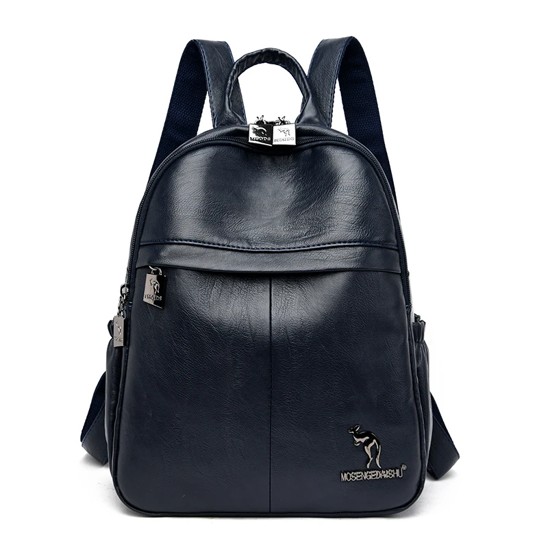 Blue Винтажные кожаные рюкзаки, Женская дорожная сумка через плечо, Mochilas, женский рюкзак, большая вместительность, рюкзаки для девочек, рюкзак - Цвет: Blue