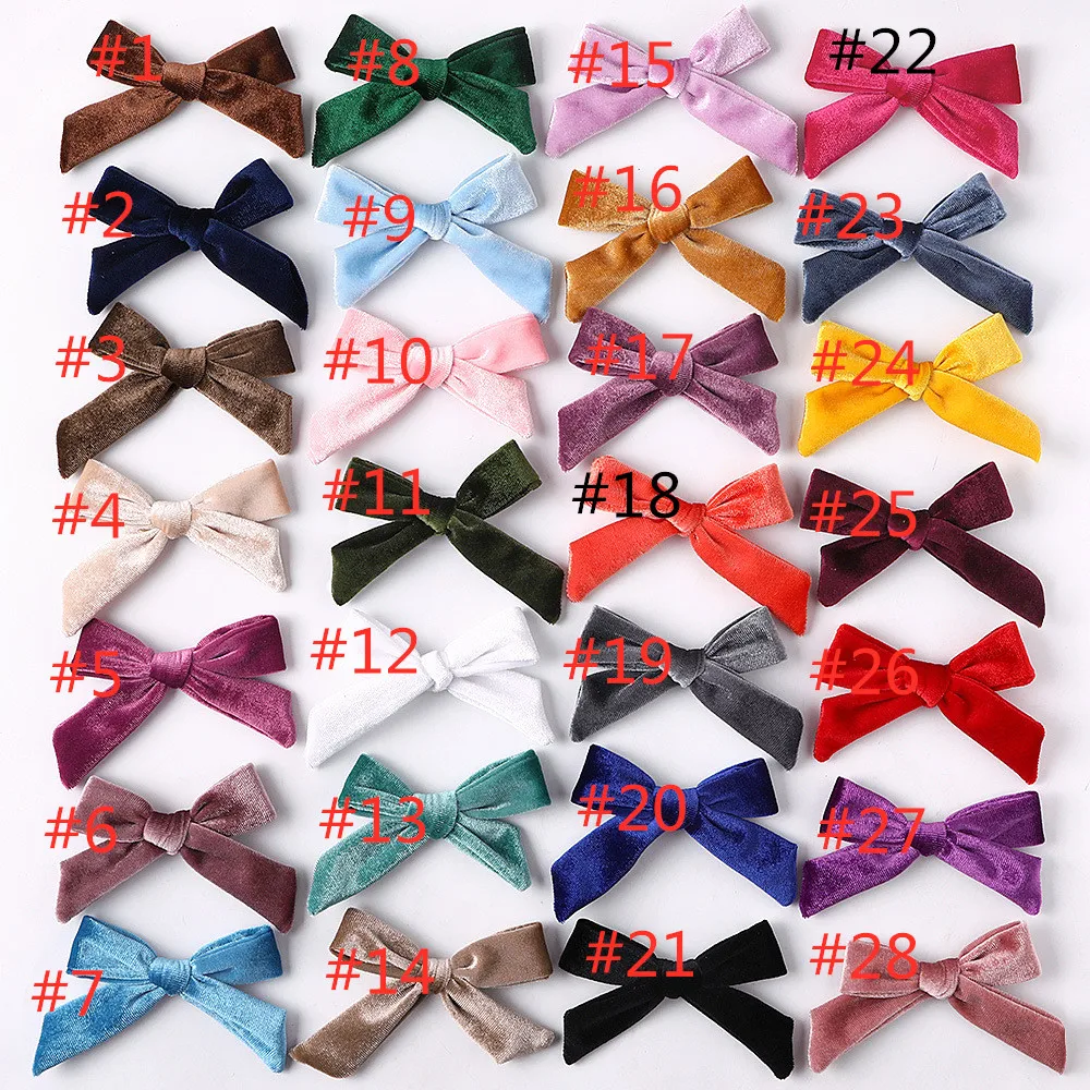 28pcs/lot Velvet Handtied Bows Hair Clips for Girls Knot Hairpins Barrettes Baby Headwear Kids Hair Accessories - Color: choose color