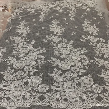 

2020 New Off White Floral Mesh Tulle Embroidery Lace Fabric Dress DIY sewing Cloth Bridal Wedding dress Lace fabric
