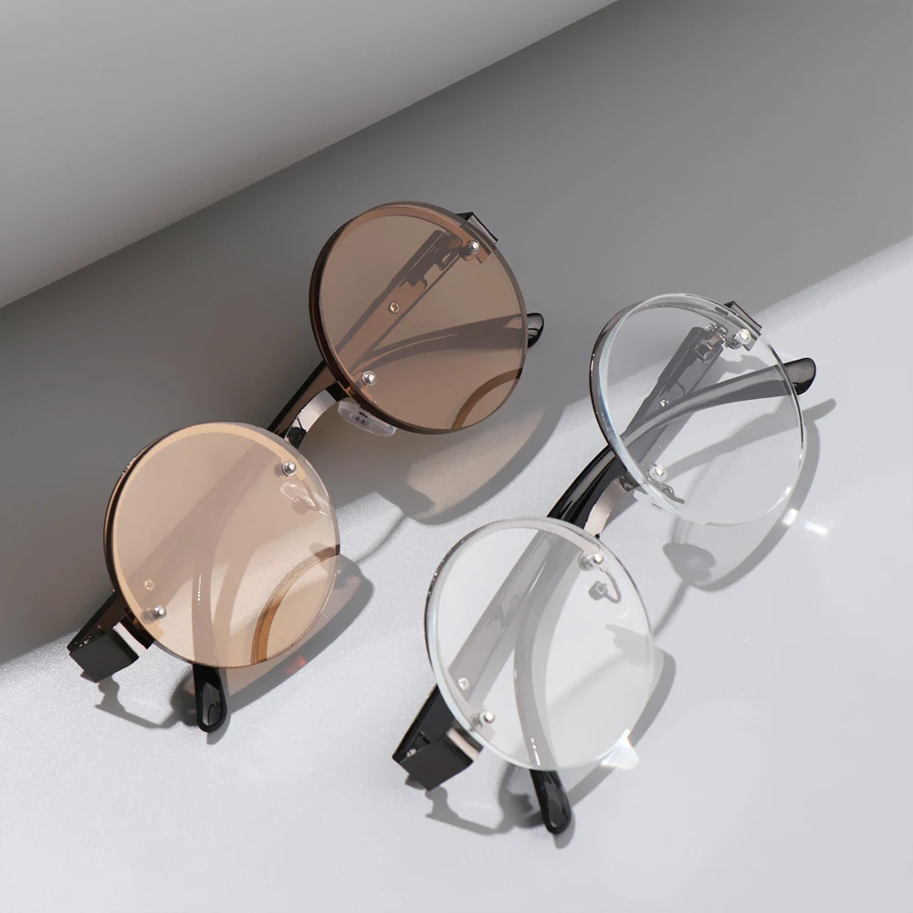 

1PC Fashion Unisex Round Half-frame Reading Glasses Solid Metal Frame Eyeglasses Portable Vision Care Eyewear +0.0~+4.0 Diopter
