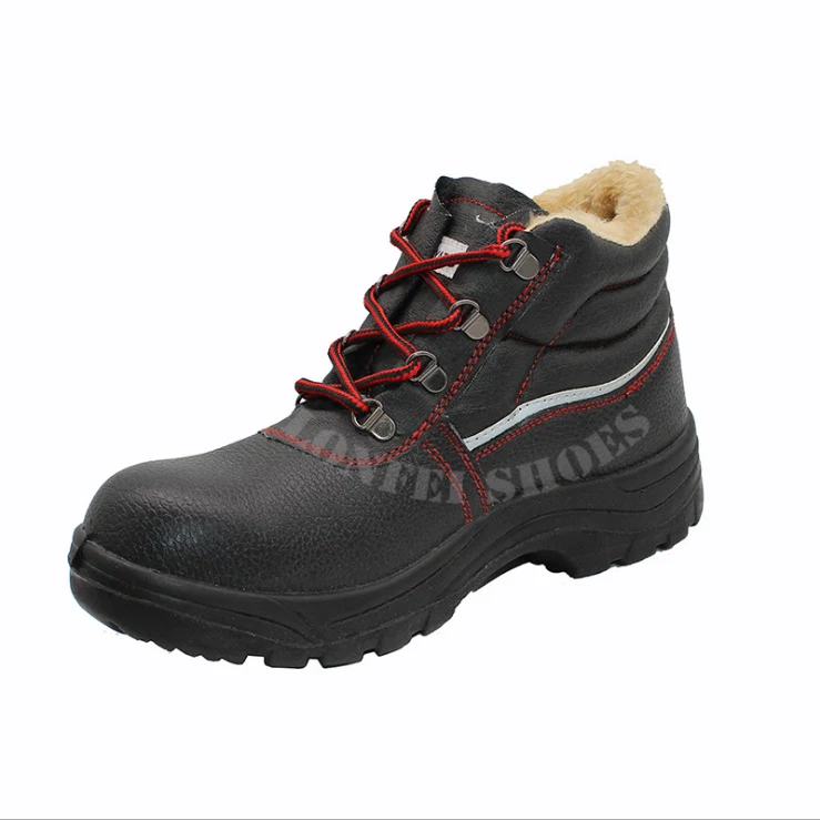 Genuine leather Winter warm comfortable anti smash/impact steel toe safety shoe boots wear resistant pu sole men work boots - Цвет: black