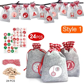 

1 Set Christmas Gift Bags 24Days Countdown Advent Calendar Sticker Hemp Rope DIY Holiday Christmas Decorations WXV Sale