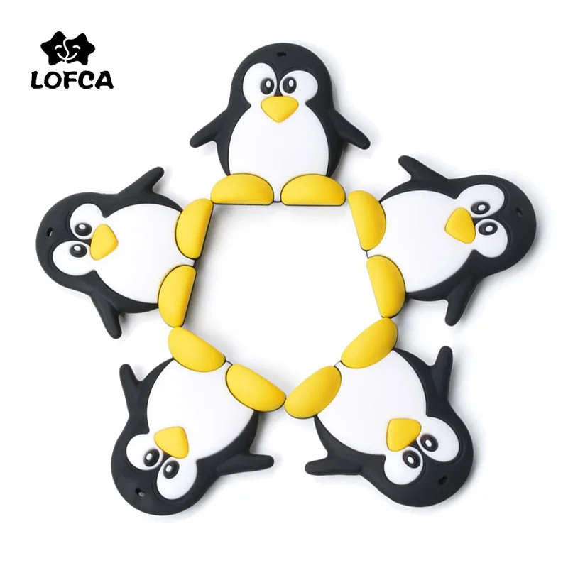LOFCA 1 개 실리콘 펭귄 Teether 식품 등급 실리콘  젖니가 남 장난감 BPA 무료 DIY  Teether 펜던트 목걸이 선물 만들기