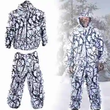 

Hunting Clothes Ghillie Suit White Snow Camouflage 3d Maple Leaf Birdwatch Airsoft Hunting Clothes Include Jacket And Pant