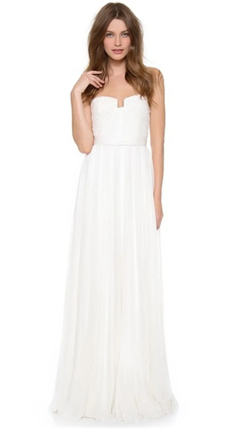 

2015 summer beach bohemia chiffon wedding dresses with pleating strapless cheap long ivory/white formal bridal dress UD_065