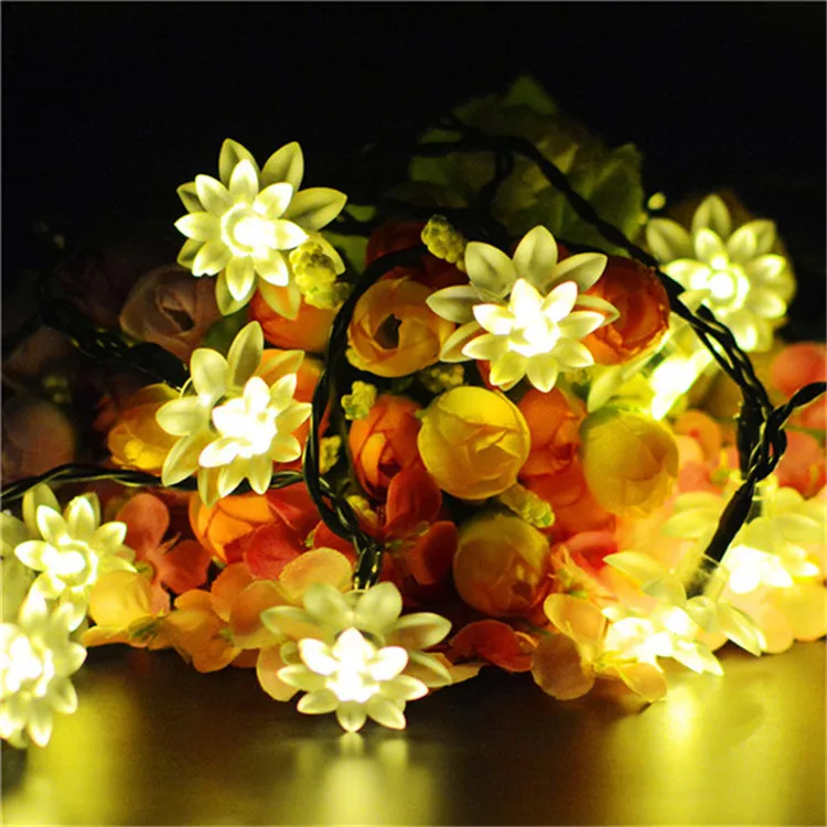 Открытый 50 Led разноцветные стринги свет Лотос цветок сказочные огни солнечные лампы для сада Водонепроницаемый освещение дома ярд Рождество
