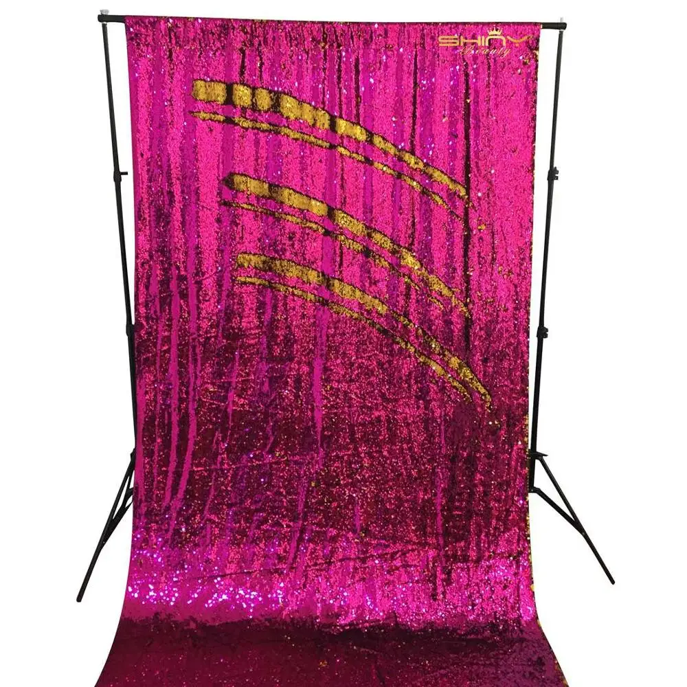 Sequin Backdrop 4FTx6FT Red Glitter Backdrop Mermaid Reversible Sequin Fabric Photo Booth Backdrop-M0926 - Цвет: Fuchsia to Gold