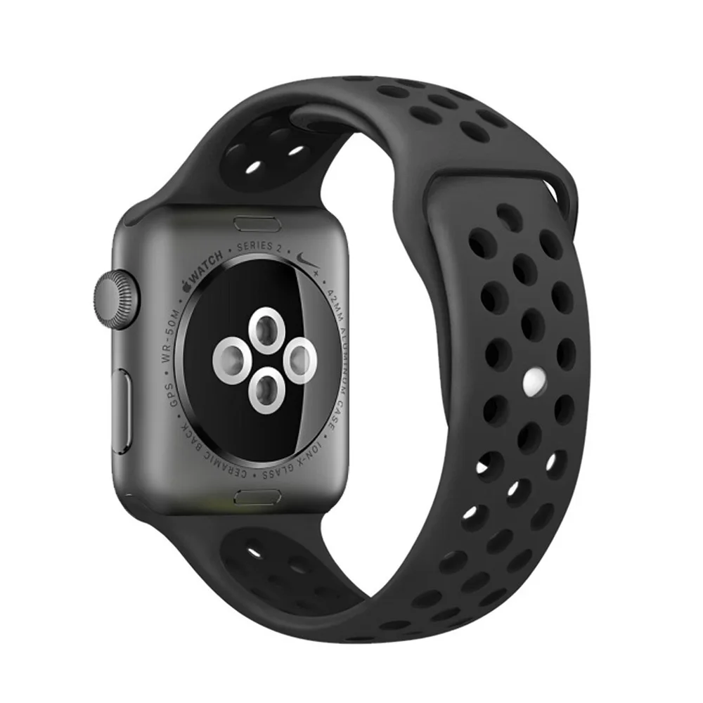 High quality 42mm 38mm 40mm 44mm strap for iphone watch band sports link Bracelet for Apple Watch band Silicone series 5 4 3 2 1 - Цвет ремешка: coal black