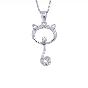 

Cartoon Bending Tail Kitty Cat Necklaces For Women 925 Sterling Silver Cute Female Pendants Girl Fashion Jewelry Kids