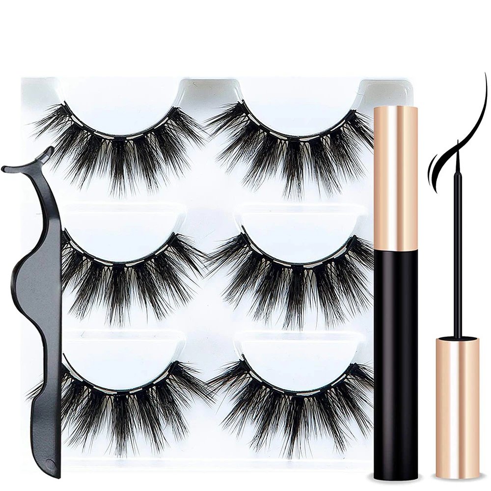 

Thick magnetic lashes eyeliner magnetic kit &Tweezer 3 pair Reusable Waterproof magnetic Eyelash Extension Makeup Extension Tool