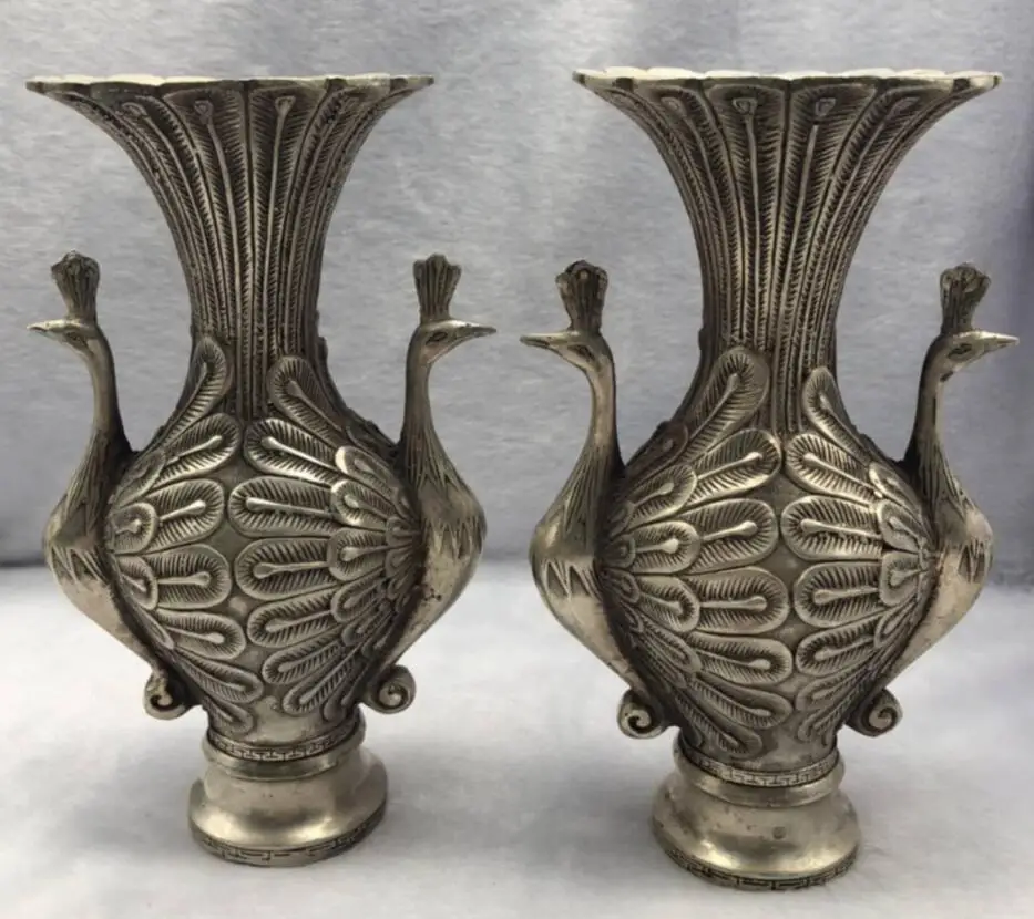 

Китайская белая Медная Ваза с павлином, поделки, статуя, пара