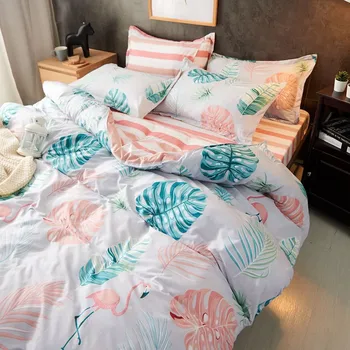 

4pcs Flamingo Winter Bedding Set Printed Bed Sheet Soft Flat Sheet Double Side Bed Cover Quilt Cover Queen Size Duvet Cover