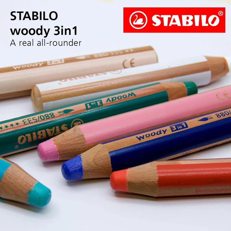  STABILO Multi-talented Pencil woody 3-in-1 - Wallet of 6 -  Assorted Colors + Sharpener : Office Products